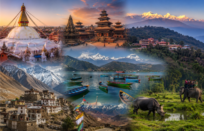 Jayanagar 1N - Kathmandu 2N - Nagarkot 1N - Pokhara 2N - Jomsom 2N - Chitwan 1N