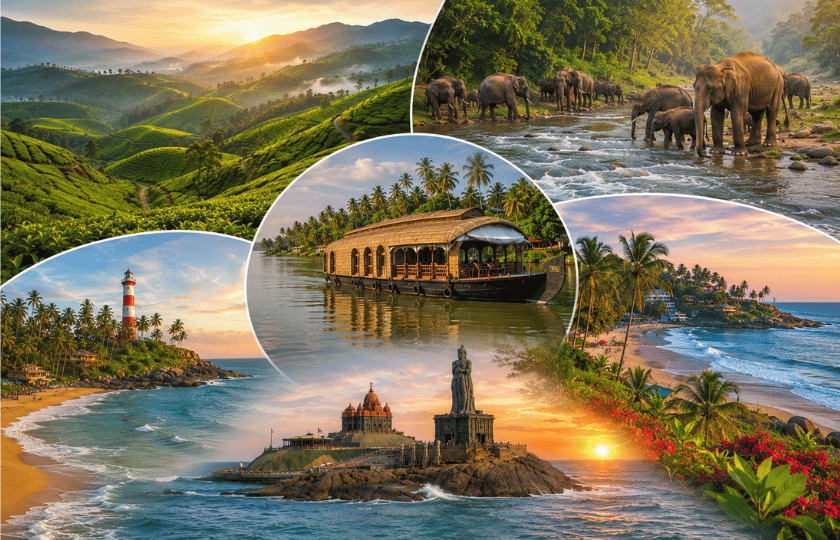 Munnar 2N – Thekkady 1N – Alleppey 1N - Kovalam 1N – Kanyakumari 1N
