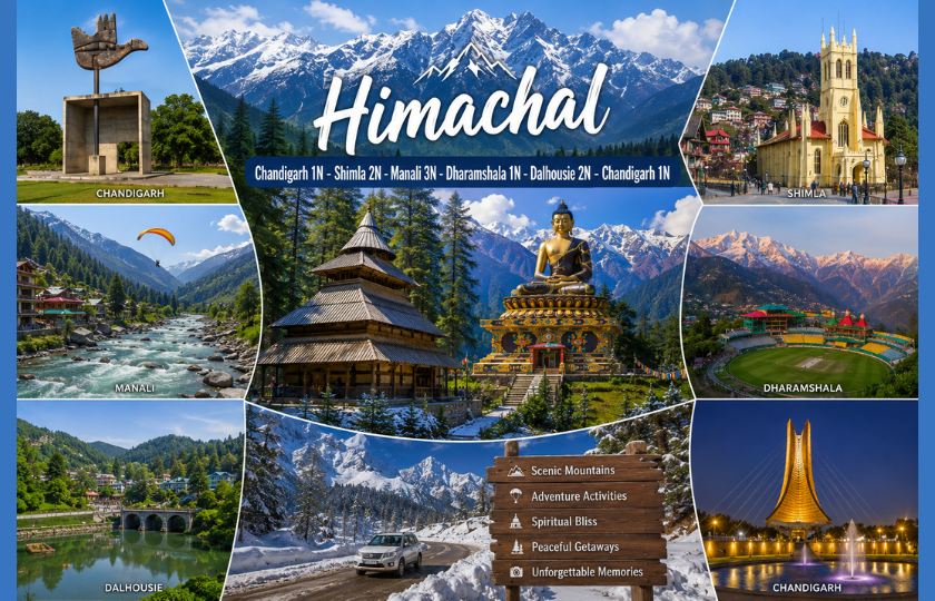 Chandigrah 1N - Shimla 2N - Manali 3N - Dharamshala 1N - Dalhousie 2N