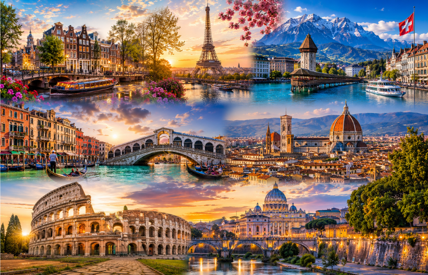 Amsterdam 2N - Paris 2N - Lucerne 3N - Venice 2N - Florence 1N - Rome 2N -  