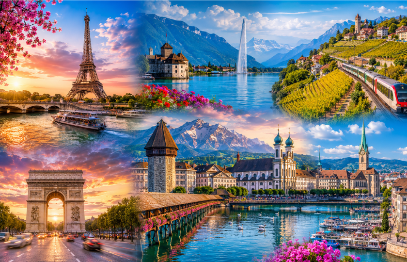 Europe 8N - Paris 3N - Vevey 2N - Lucerne 2N - Zurich 1N.