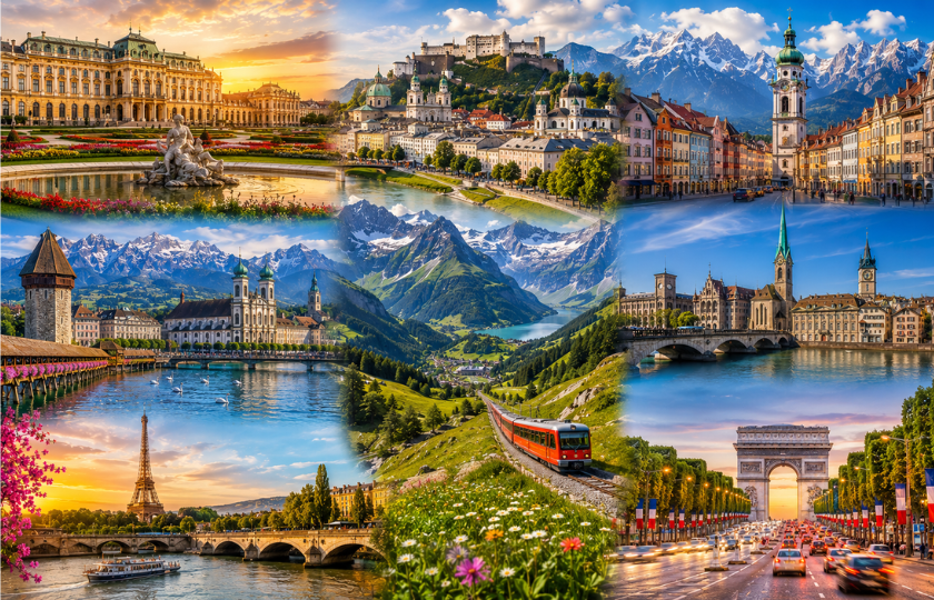 Europe 10N - Vienna 1N - Salzburg 1N - Innsbruck 1N - Zurich 2N - Lucerne 2N - Paris 3N