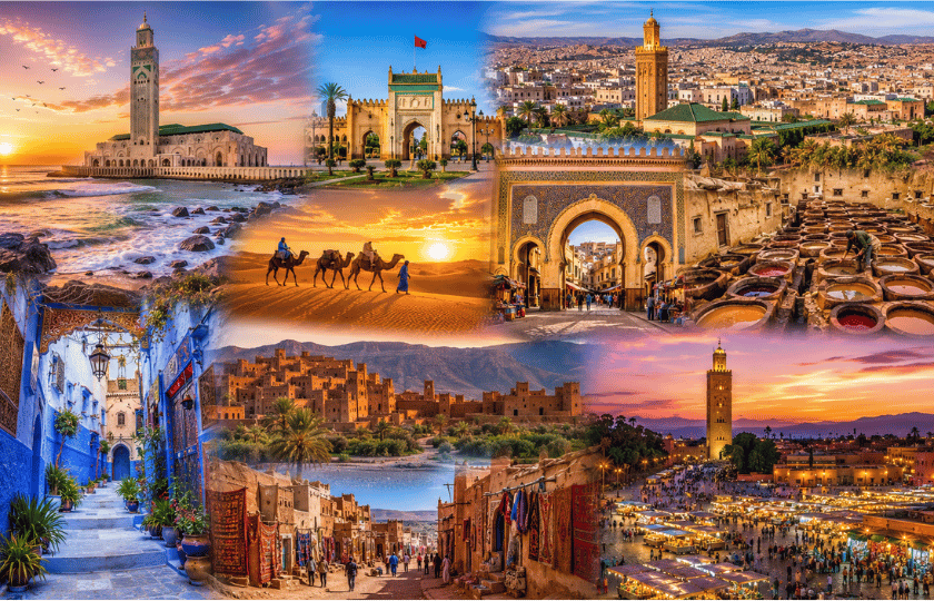 Casablanca 1N - Rabat 1N - Fez 2N - Merzouga 1N - Ouarzazate 1N  - Marrakech 2N