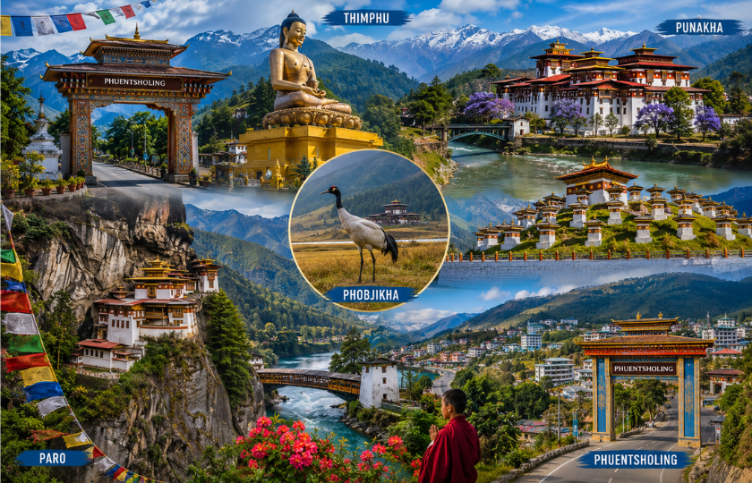 Phuentsholing 1N - Thimphu 2N - Punakha 1N - Phobjikha 1N - Paro 3N - Phuentsholing 1N